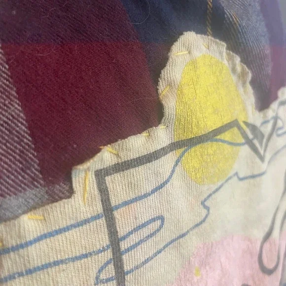 Handmade Upcycled Grunge MTV 90s Plaid Flannel Cropped Button Up Shirt Red Small - Picture 5 of 8